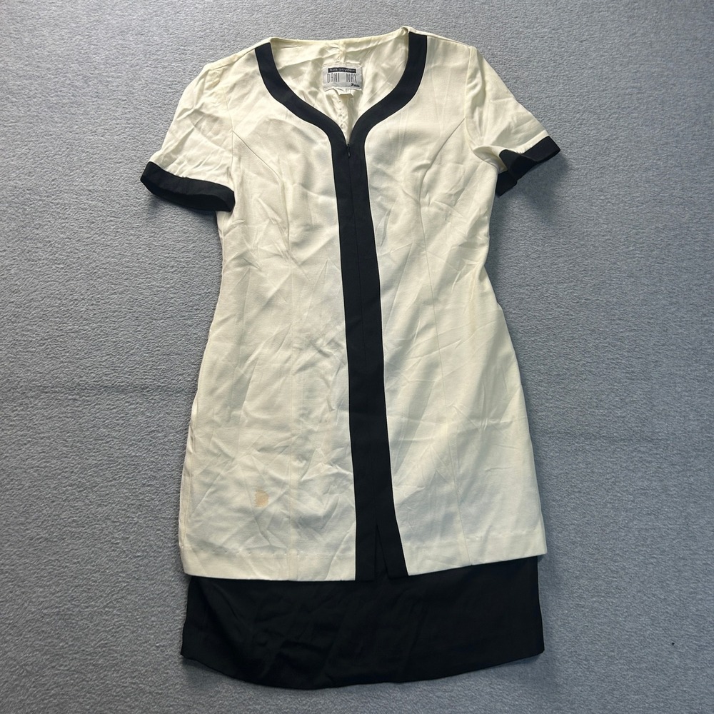 Lois Snyder Dani Max Sheath Dress Petite 8 Ivory Black Colorblock Career Vintage